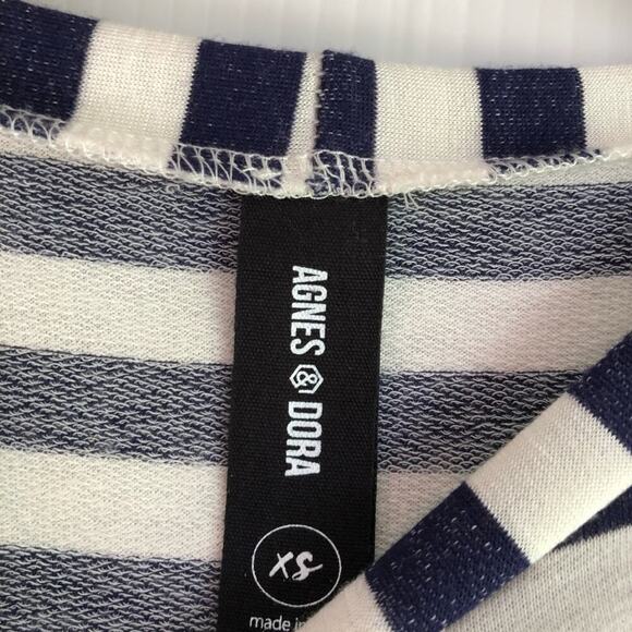 Agnes & Dora striped tee with ties on the sleeves navy and cream size XS t-shirt - Picture 7 of 8